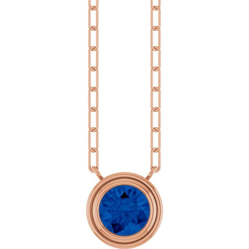 14K Rose Natural Blue Sapphire 18" Necklace