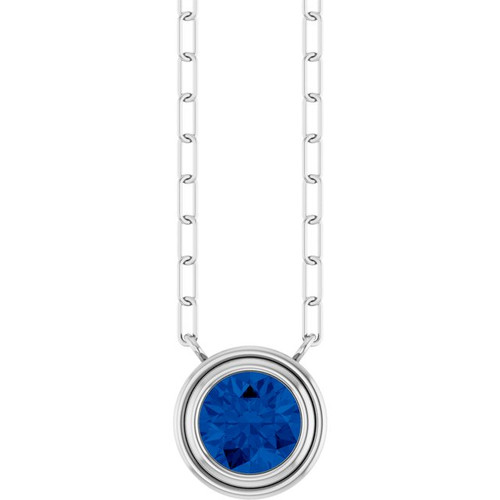 14K White Natural Blue Sapphire 18" Necklace