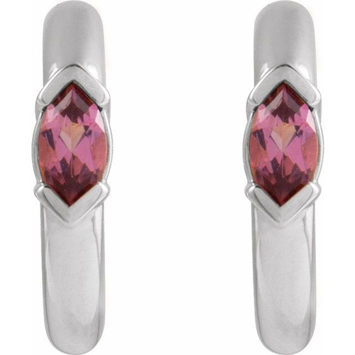 Platinum Natural Pink Tourmaline Hoop Earrings