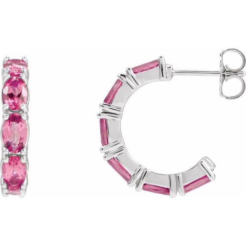 Platinum Natural Pink Tourmaline Hoop Earrings