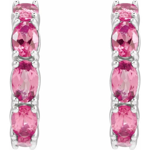 Platinum Natural Pink Tourmaline Hoop Earrings