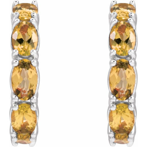 Platinum Natural Citrine Hoop Earrings