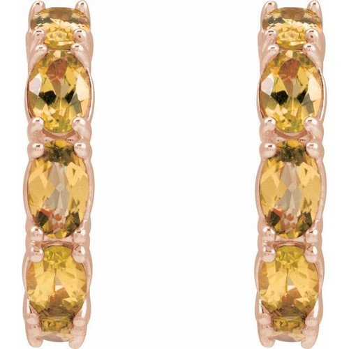 14K Rose Natural Citrine Hoop Earrings