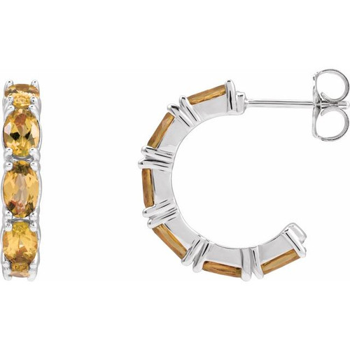 14K White Natural Citrine Hoop Earrings