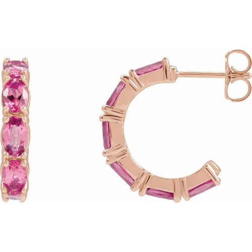 14K Rose Natural Pink Tourmaline Hoop Earrings