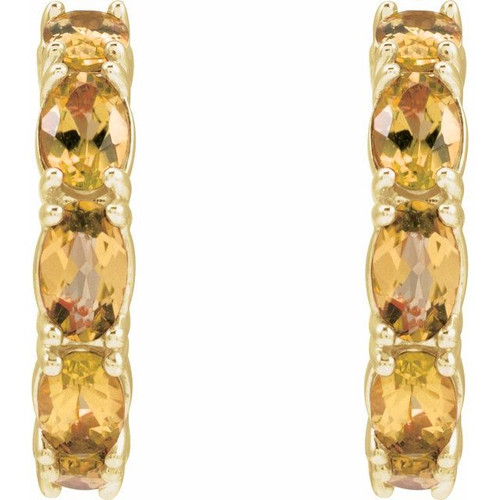 14K Yellow Natural Citrine Hoop Earrings