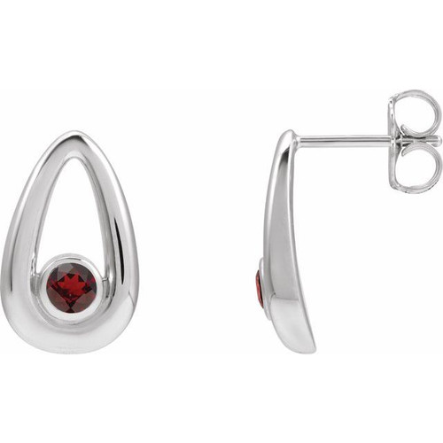 Sterling Silver Natural Mozambique Garnet Geometric Earrings