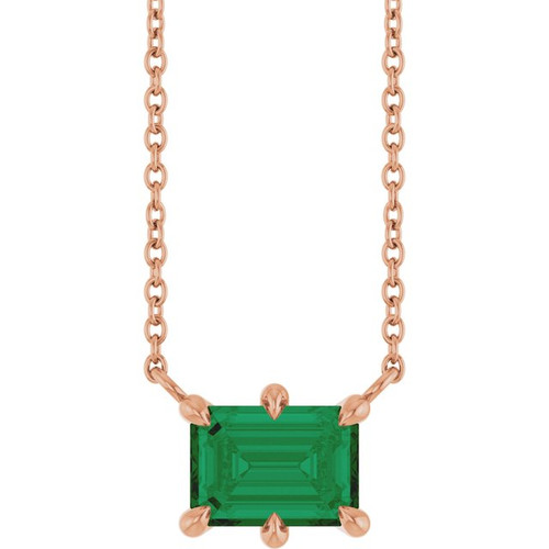 14K Rose Lab-Grown Emerald 18" Necklace