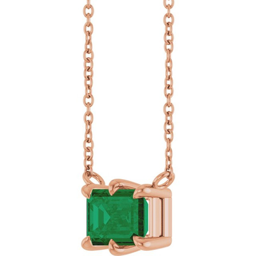 14K Rose Lab-Grown Emerald 18" Necklace