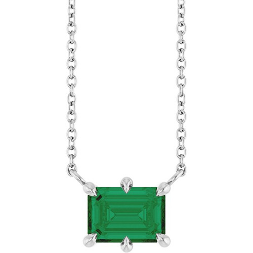 14K White Lab-Grown Emerald 18" Necklace