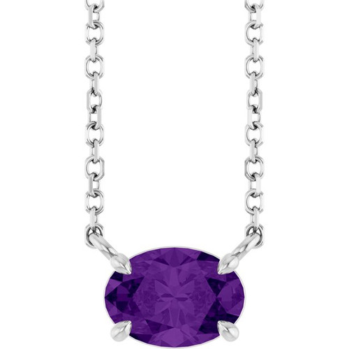 14K White Natural Amethyst 18" Necklace