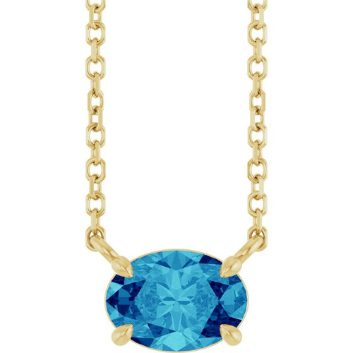 14K Yellow Natural Blue Zircon 18" Necklace