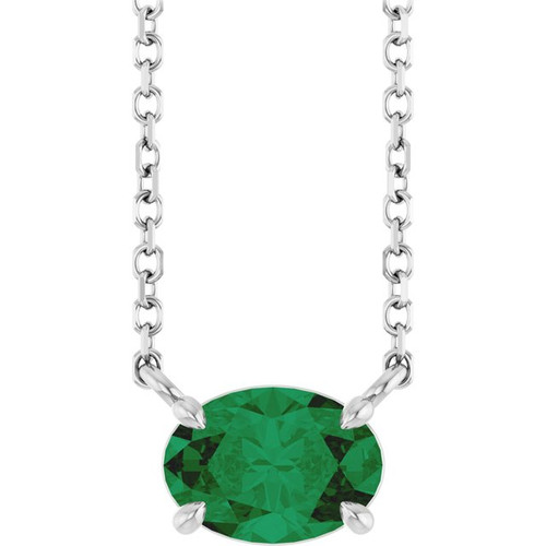 14K White Lab-Grown Emerald 18" Necklace