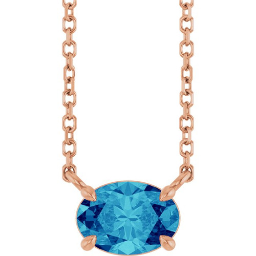 14K Rose Natural Blue Zircon 18" Necklace
