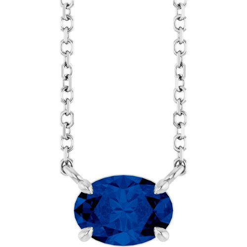 14K White Lab-Grown Blue Sapphire 18" Necklace