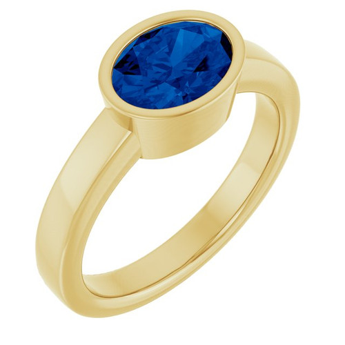 14K Yellow Lab-Grown Blue Sapphire Ring