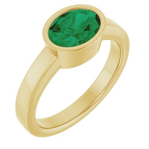14K Yellow Lab-Grown Emerald Ring
