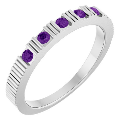 14K White Natural Amethyst Stackable Ring