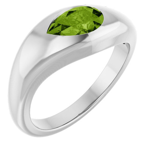 14K White Natural Peridot Ring