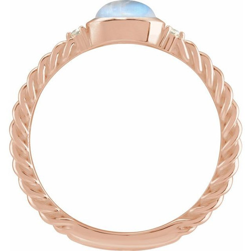 14K Rose Natural Rainbow Moonstone & .03 CTW Natural Diamond Cabochon Ring
