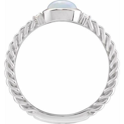 Sterling Silver Natural White Opal & .03 CTW Natural Diamond Cabochon Ring