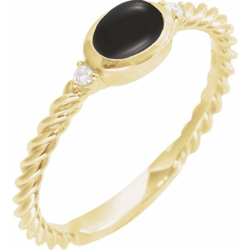 14K Yellow Natural Black Onyx & .03 CTW Natural Diamond Cabochon Ring