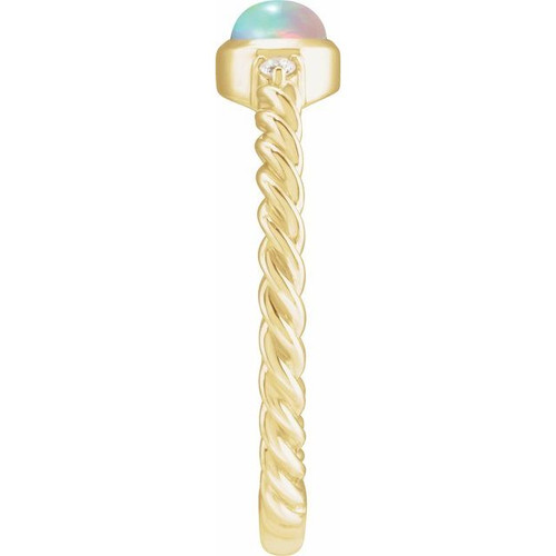 14K Yellow Natural Ethiopian Opal & .03 CTW Natural Diamond Rope Ring