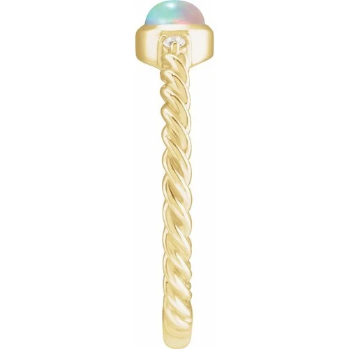 14K Yellow Natural Ethiopian Opal & .03 CTW Natural Diamond Rope Ring