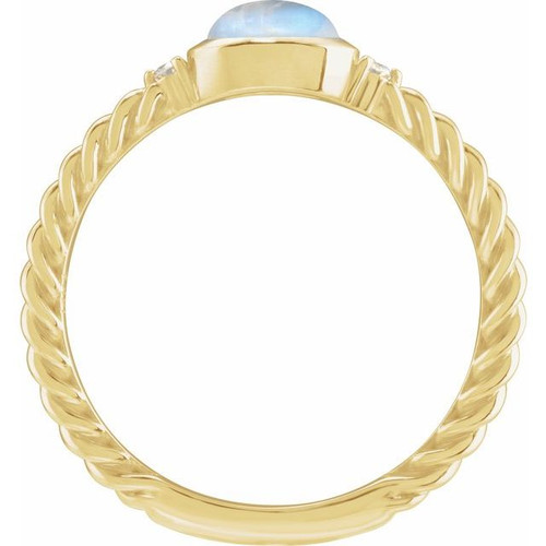 14K Yellow Natural Rainbow Moonstone & .03 CTW Natural Diamond Cabochon Ring