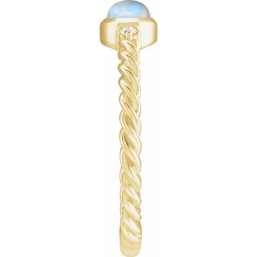 14K Yellow Natural Rainbow Moonstone & .03 CTW Natural Diamond Cabochon Ring