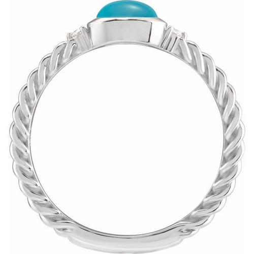 14K White Natural Turquoise & .03 CTW Natural Diamond Cabochon Ring