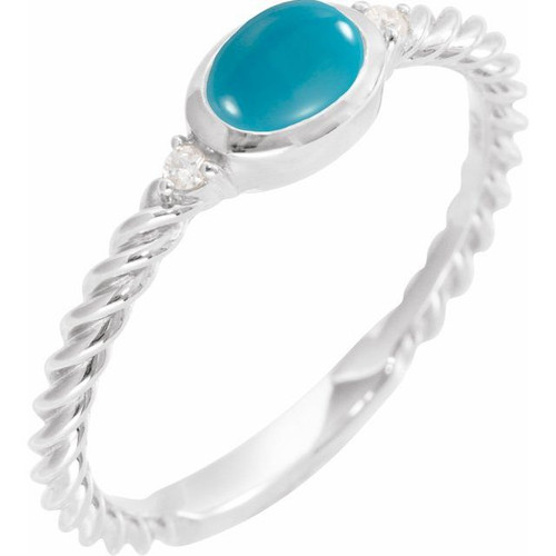 Sterling Silver Natural Turquoise & .03 CTW Natural Diamond Cabochon Ring