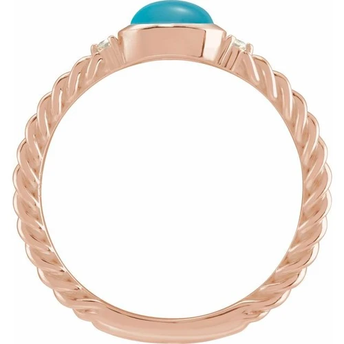 14K Rose Natural Turquoise & .03 CTW Natural Diamond Cabochon Ring