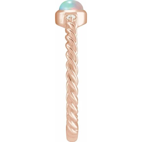 14K Rose Natural Ethiopian Opal & .03 CTW Natural Diamond Rope Ring