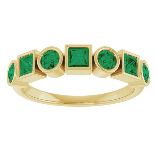 14K Yellow Lab-Grown Emerald Stackable Ring