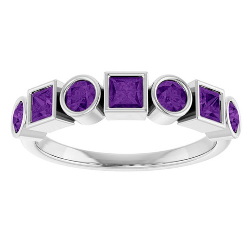 Platinum Natural Amethyst Stackable Ring