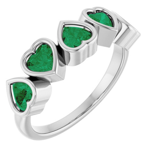 14K White Lab-Grown Emerald Ring