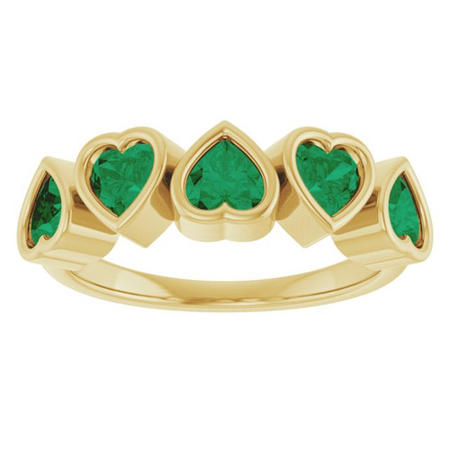 14K Yellow Lab-Grown Emerald Ring