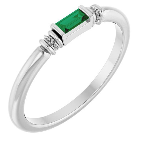 14K White Lab-Grown Emerald Stackable Ring