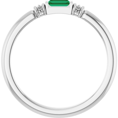 14K White Lab-Grown Emerald Stackable Ring