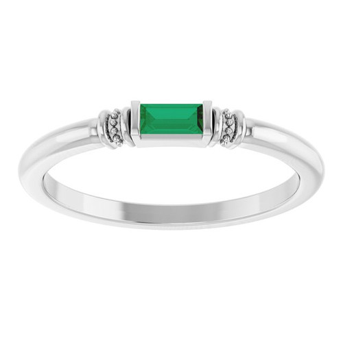 14K White Lab-Grown Emerald Stackable Ring