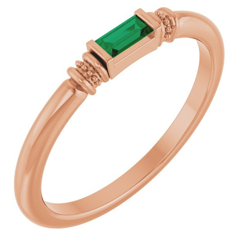 14K Rose Lab-Grown Emerald Stackable Ring