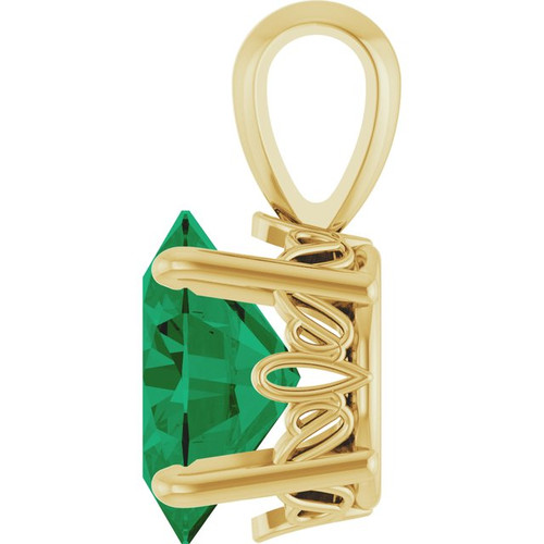 14K Yellow Lab-Grown Emerald Pendant