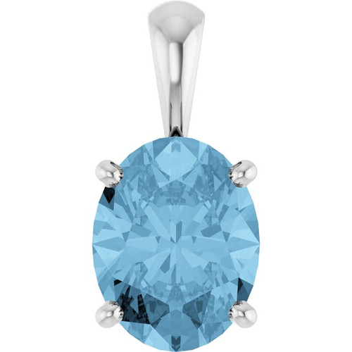 14K White Natural Sky Blue Topaz Pendant