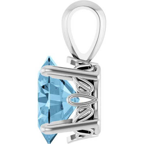 14K White Natural Sky Blue Topaz Pendant