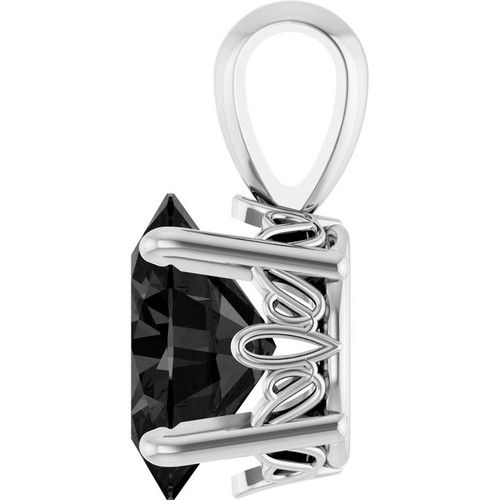 14K White Natural Black Onyx Pendant