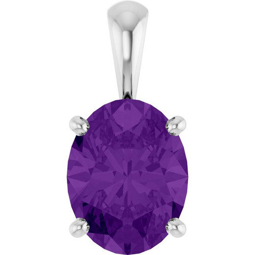 14K White Natural Amethyst Pendant