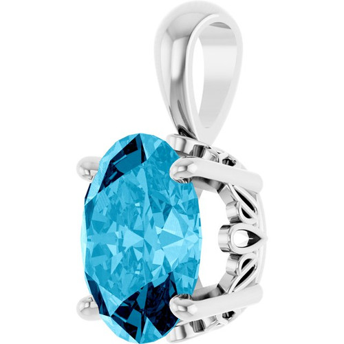 14K White Natural Aquamarine Pendant