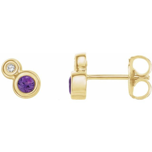 Genuine Amethyst Earrings in 14 Karat Yellow Gold Amethyst & 1/8 Carat Diamond Earrings     