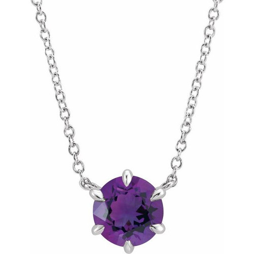 Sterling Silver Natural Amethyst Solitaire 18" Necklace
